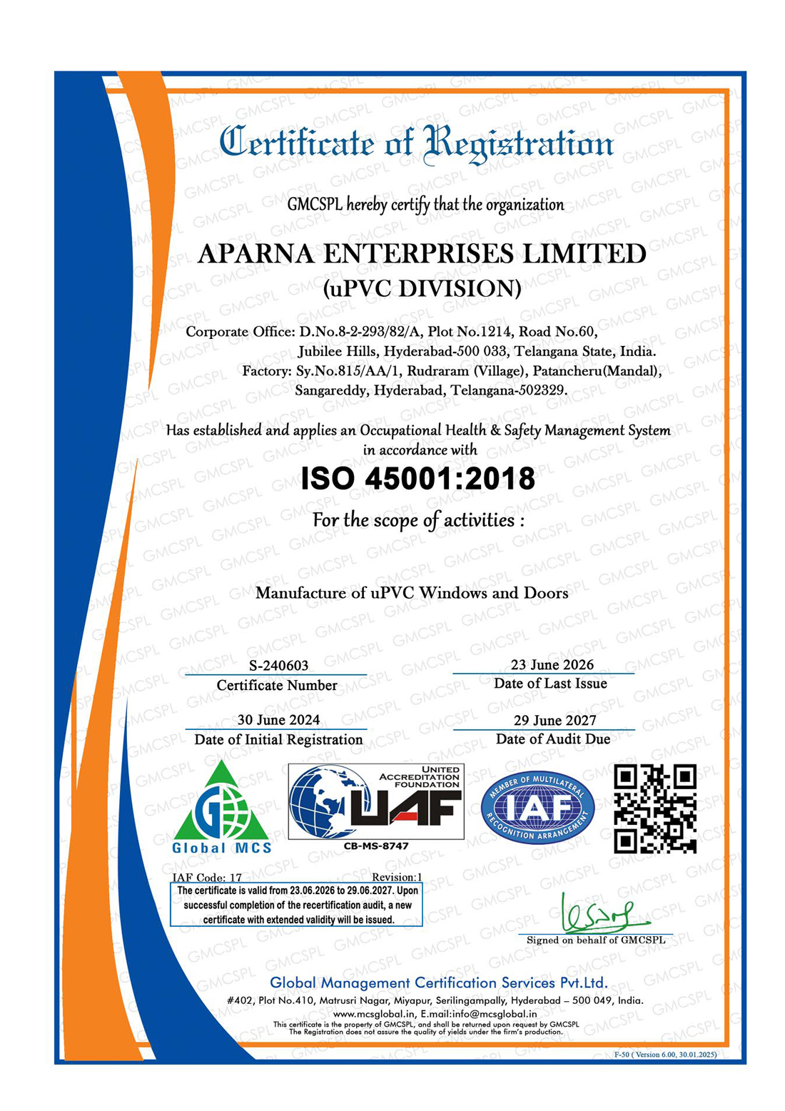 Certificate - Aparna upvc division 4