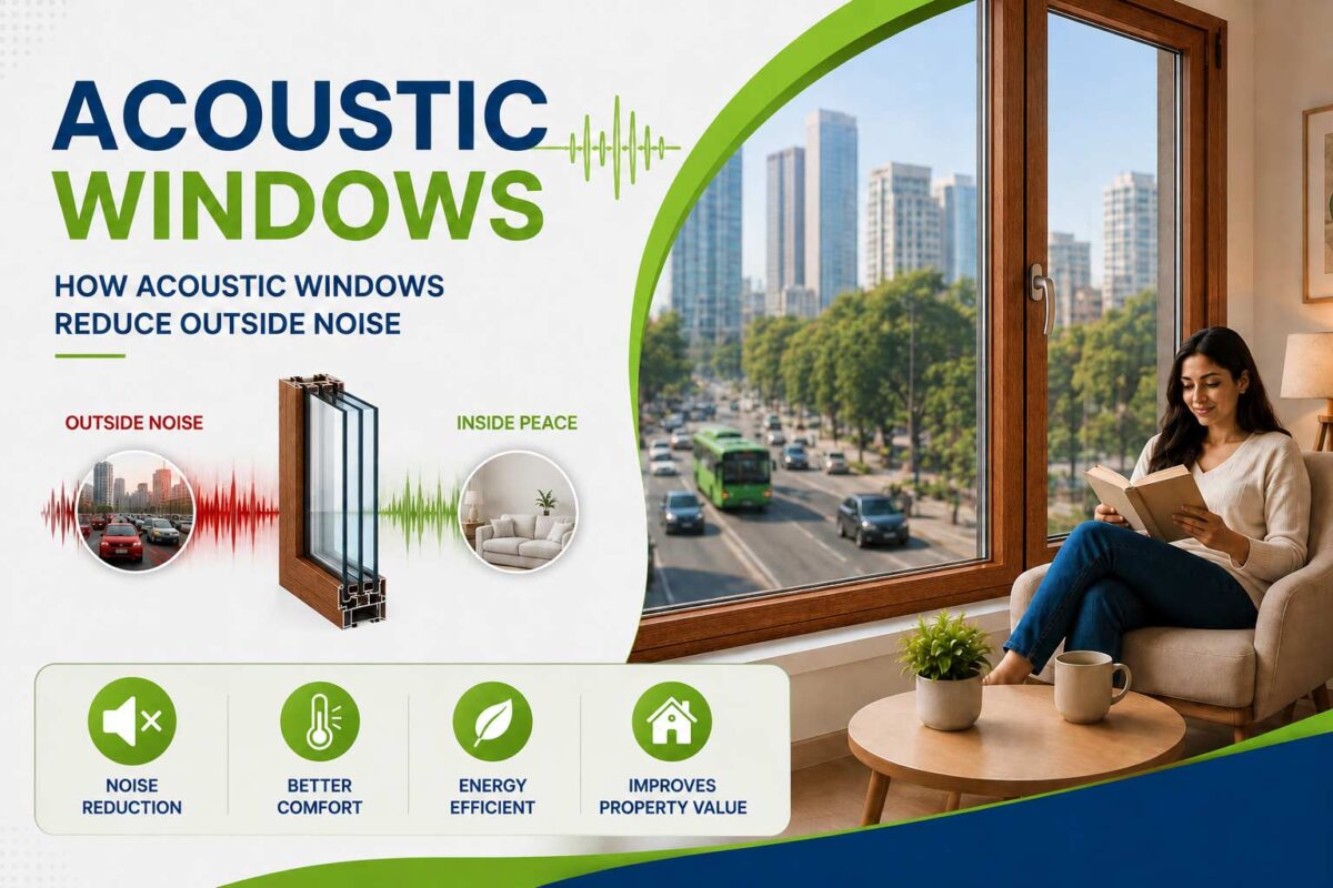 Acoustic window system showing laminated glass, uPVC frame and airtight seal components