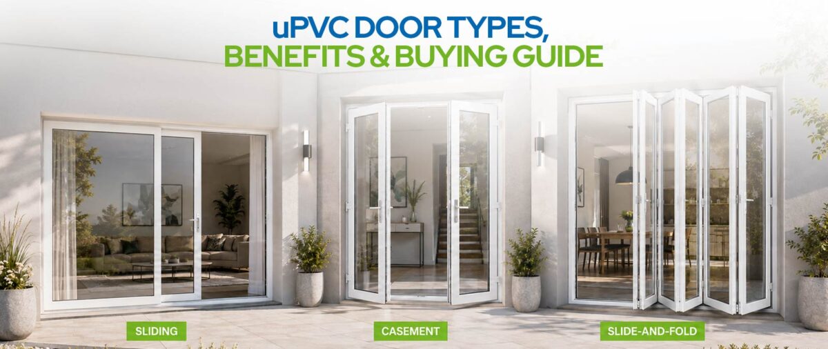 uPVC door finish options — Golden Oak, Walnut, Black
